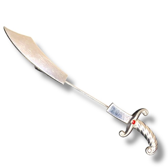 Vintage Shriners Sword Pin Silver Tone Red Stone Accent Masonic Gift